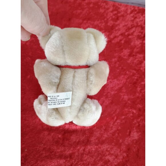 Vintage Plush Beige Teddy Bear With Red Ribbon 6" Soft Stuffed Animal Toy For Ki - Picture 3 of 8